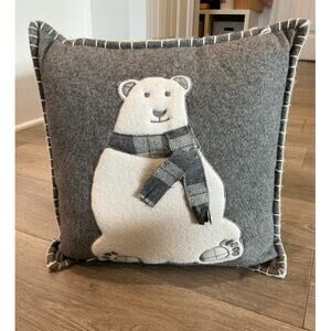 Devi Designs Christmas Pillow Decorative Polar Bear Grey Holiday Farmhouse Plaid